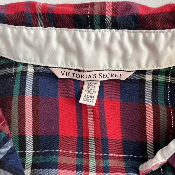 Victoria's Secret Plaid Flannel Sleep Shirt Red Tartan XS Cozy Night - Picture 5 of 9
